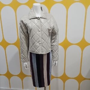 Noize Women's Quilted Cropped Bomber Jacket Covered Buttons Size L; Ptp 22